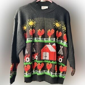 Vintage Teasers brand sweater with farm motif women size L